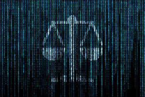 Law blue glowing binary matrix style background